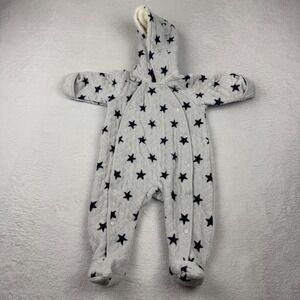Nordstrom Baby Star Quilted Pram Suit‎ Unisex 9M Gray Navy Blue